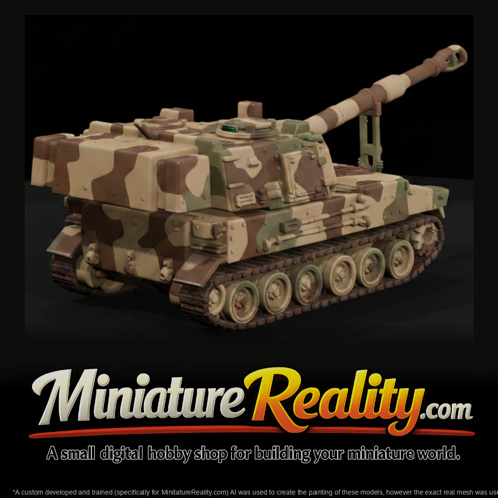 Modern Desert Self Propelled Howitzer miniature, three-quarter view
