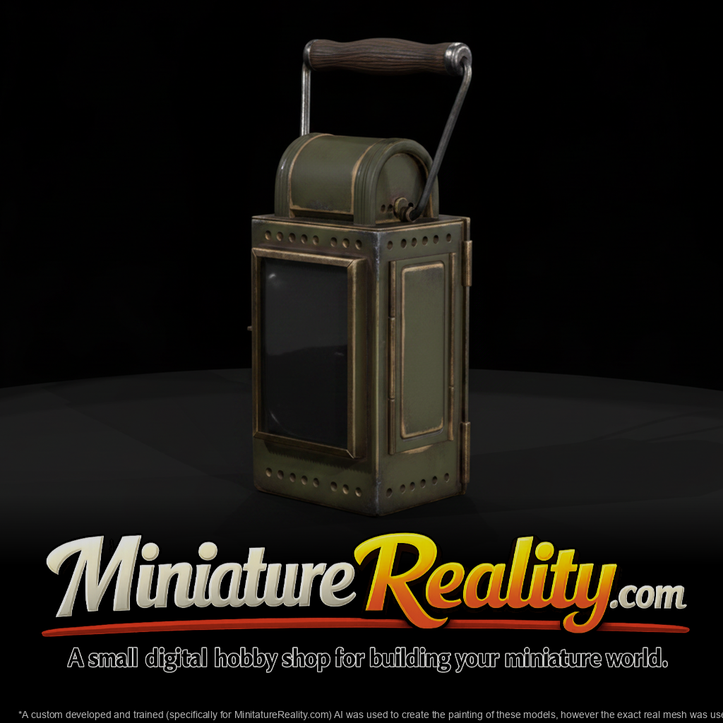 Military Railroad Lantern — Accessory miniature, three-quarter view