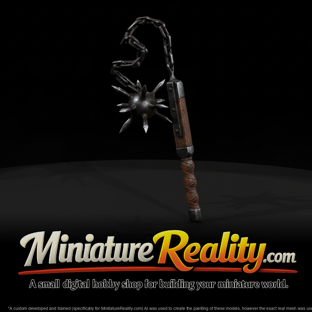 Medieval Spiked Chain Flail miniature, three-quarter view