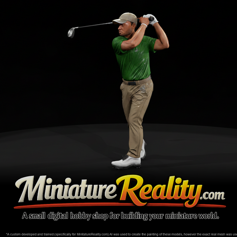 Modern Golfer — Male Figure (Golf Swing), three-quarter view