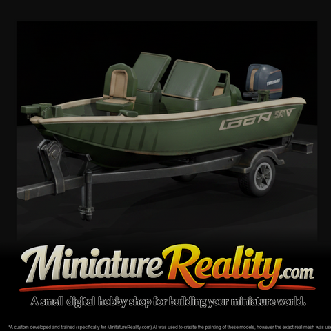Monochrome Aluminum Fishing Boat with Trailer miniature, three-quarter view
