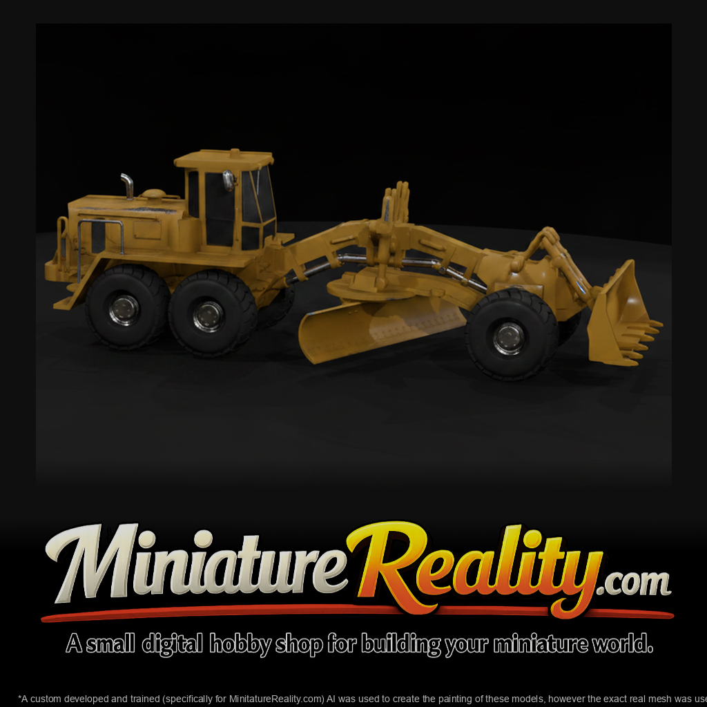 Motor Grader — 3D-Printable Road Grader Miniature, three-quarter view