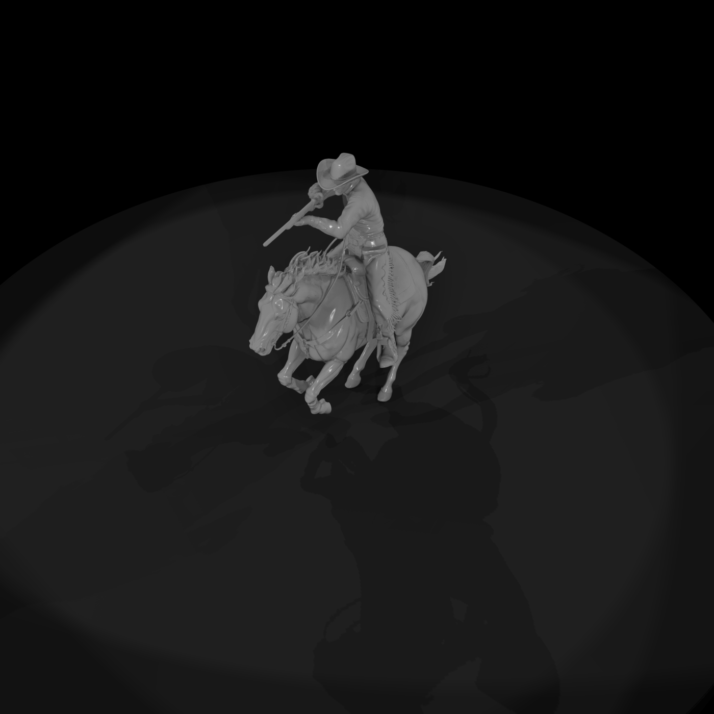 Mounted Cowboy Firing Shotgun — Western