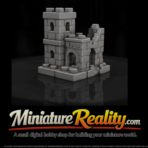 Toy Brick Castle Ruin miniature, three-quarter view