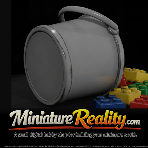 Toy Brick Pile with Bucket miniature, three-quarter view