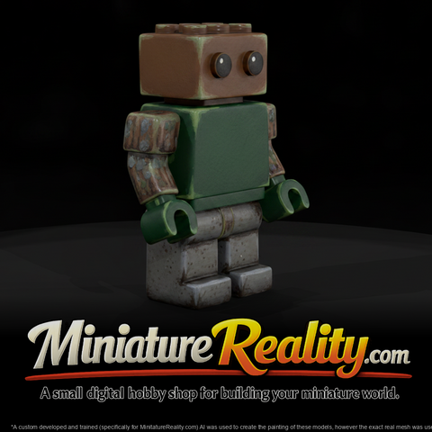 Toy Brick Robot Shape miniature, three-quarter view