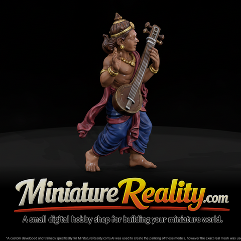 Mythology Gandharva Musician Figure, three-quarter view