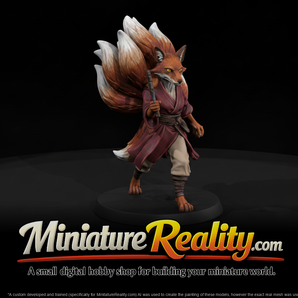 Mythology Nine Tailed Fox Figure, three-quarter view
