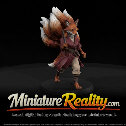 Mythology Nine Tailed Fox Figure, three-quarter view