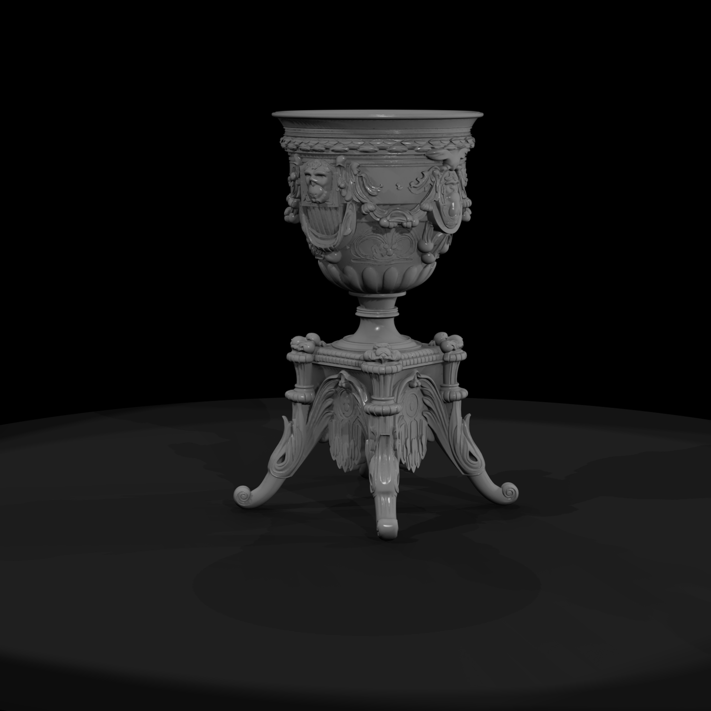 Neoclassical Carved Urn on Tripod Pedestal — Miniature Ornament