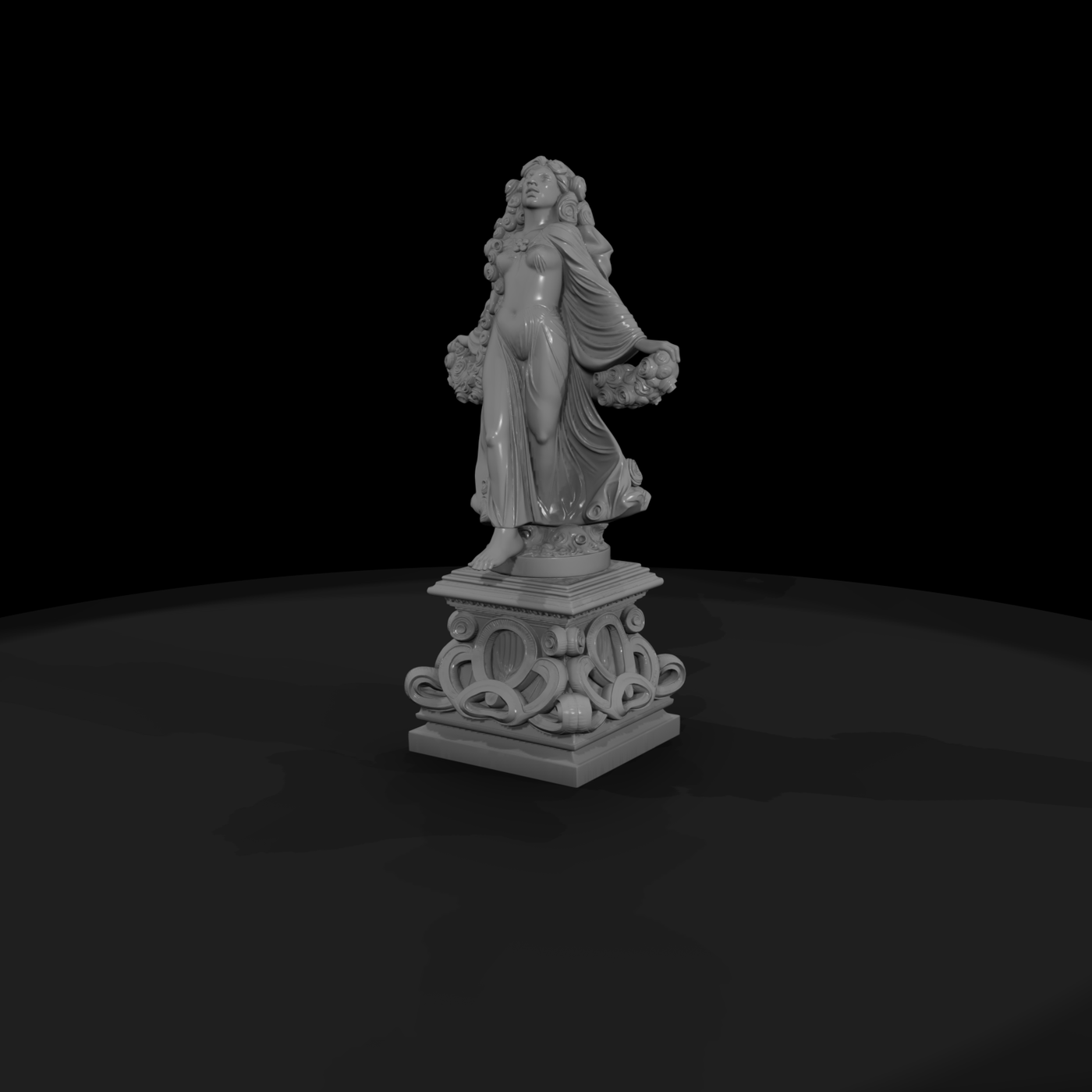 Neoclassical Female Statue with Floral Garland — & Display