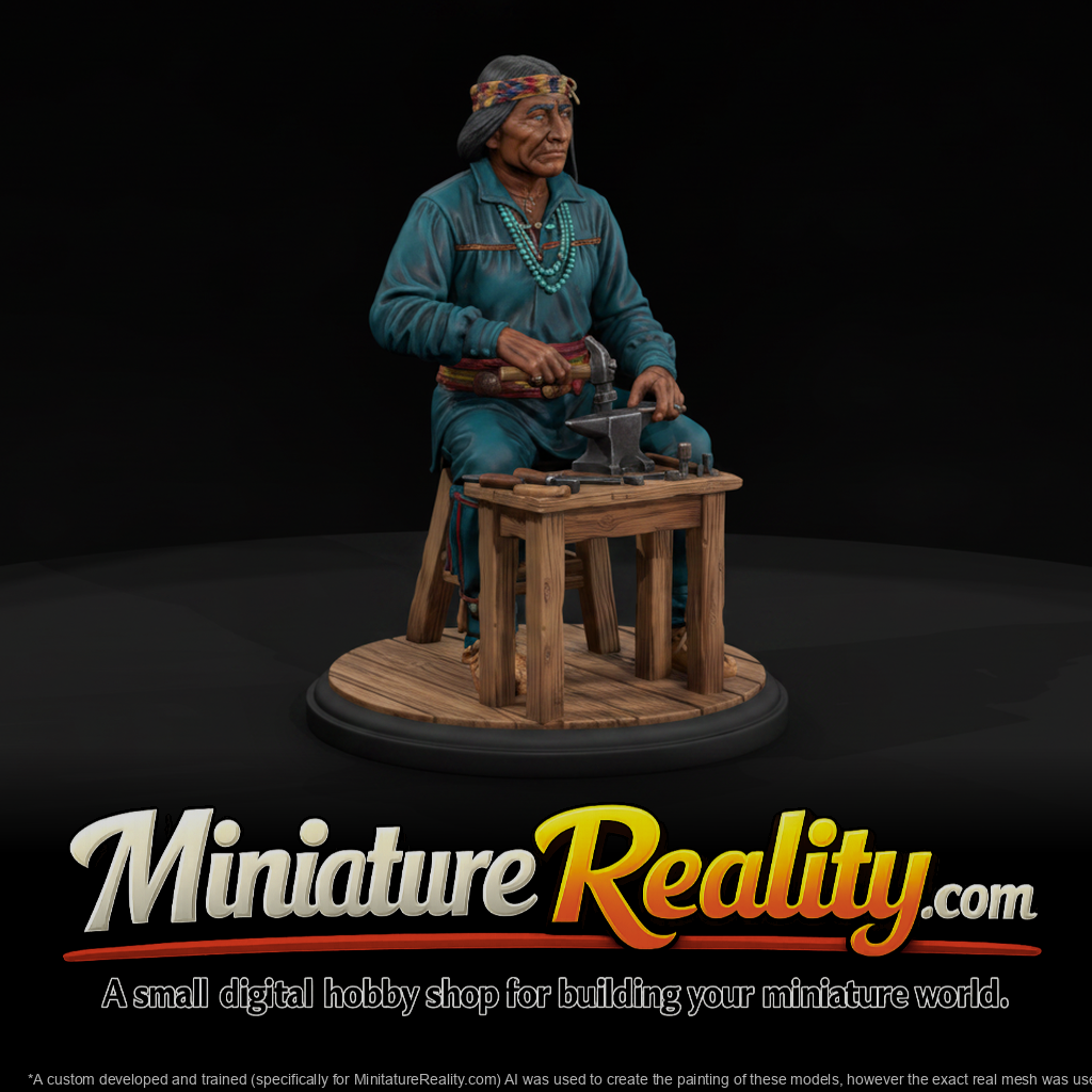 Navajo Silversmith at His Bench miniature, three-quarter view