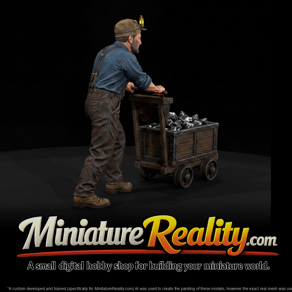 1880s Underground Miner Ore Cart Man miniature, three-quarter view