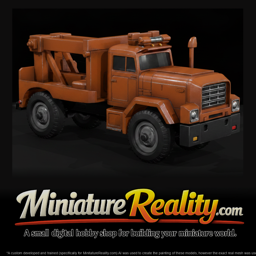 Orange Utility Truck miniature, three-quarter view