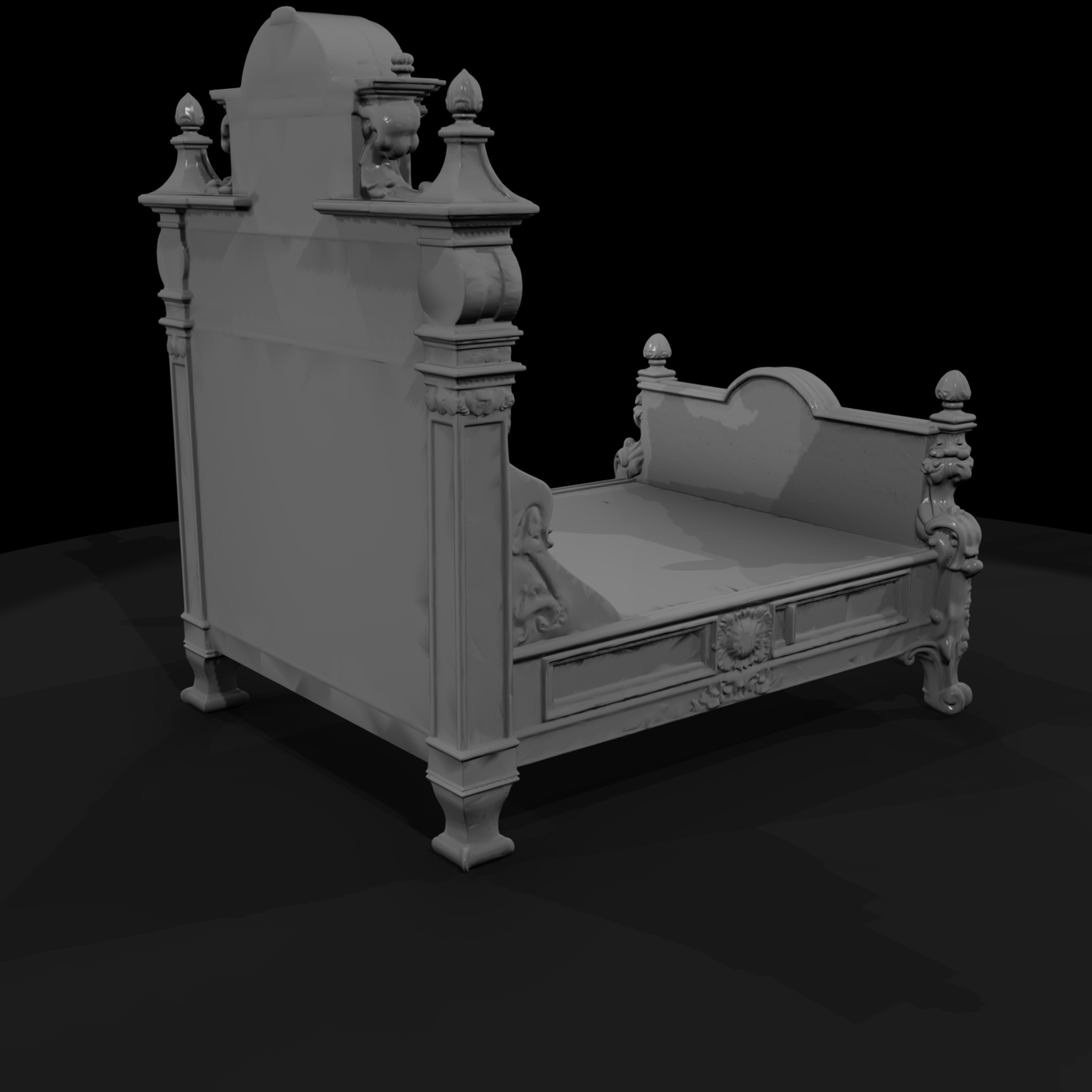 Ornate Baroque Miniature Bed — 3D Printable