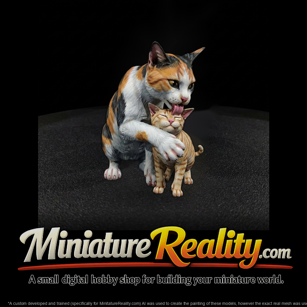 Parent Cat Grooming Kitten — Miniature Pair