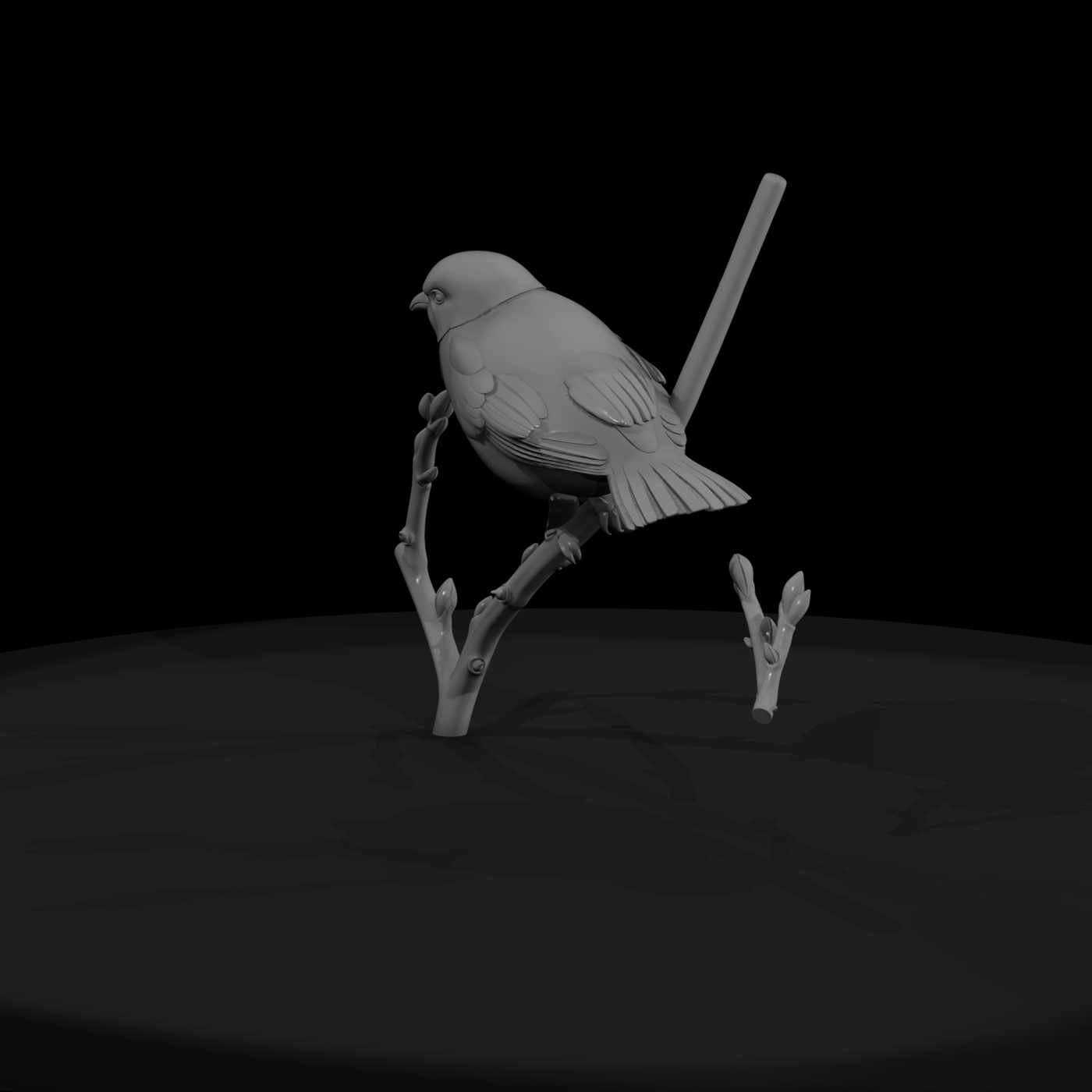 Perched Sparrow on Branch — Bird Sculpture (HO/