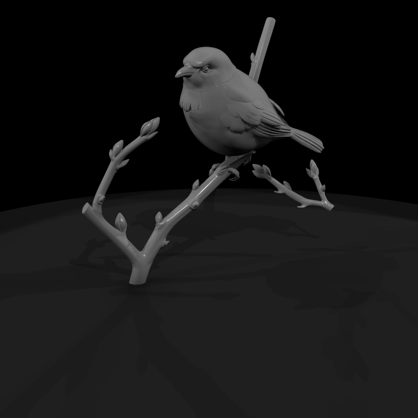 Perched Sparrow on Branch — Bird Sculpture (HO/