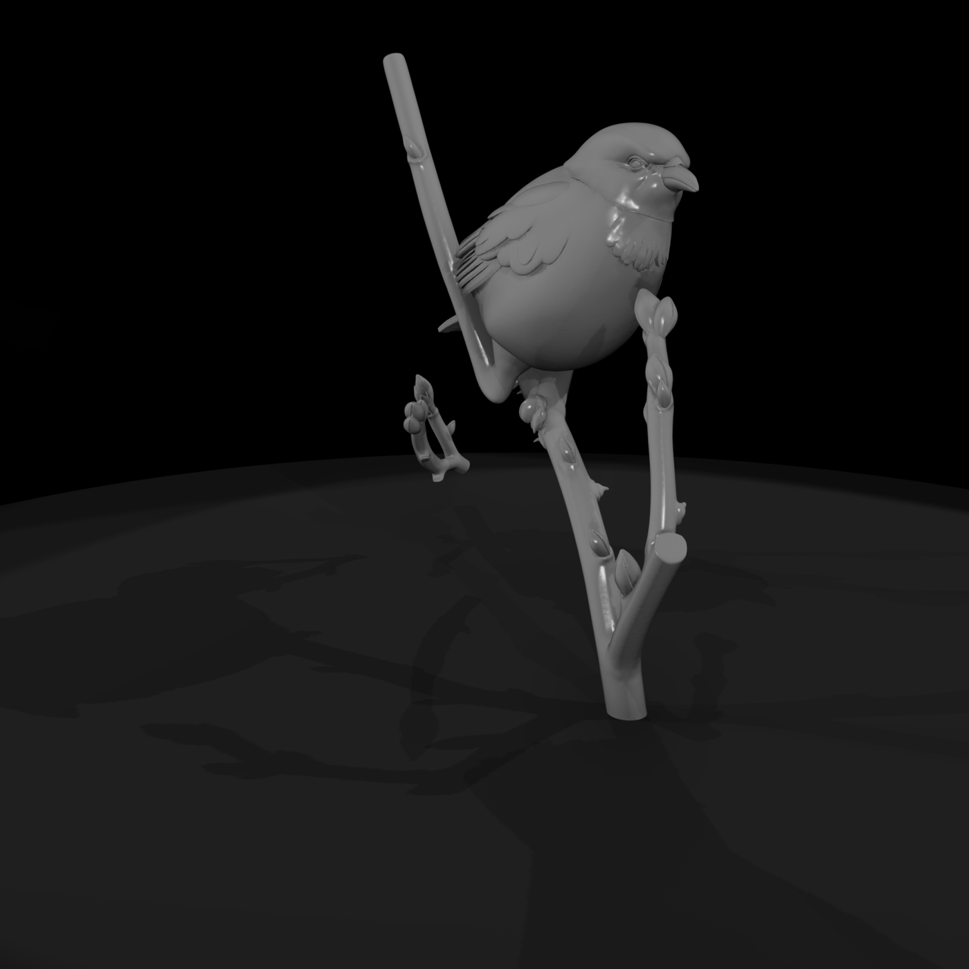 Perched Sparrow on Branch — Bird Sculpture (HO/