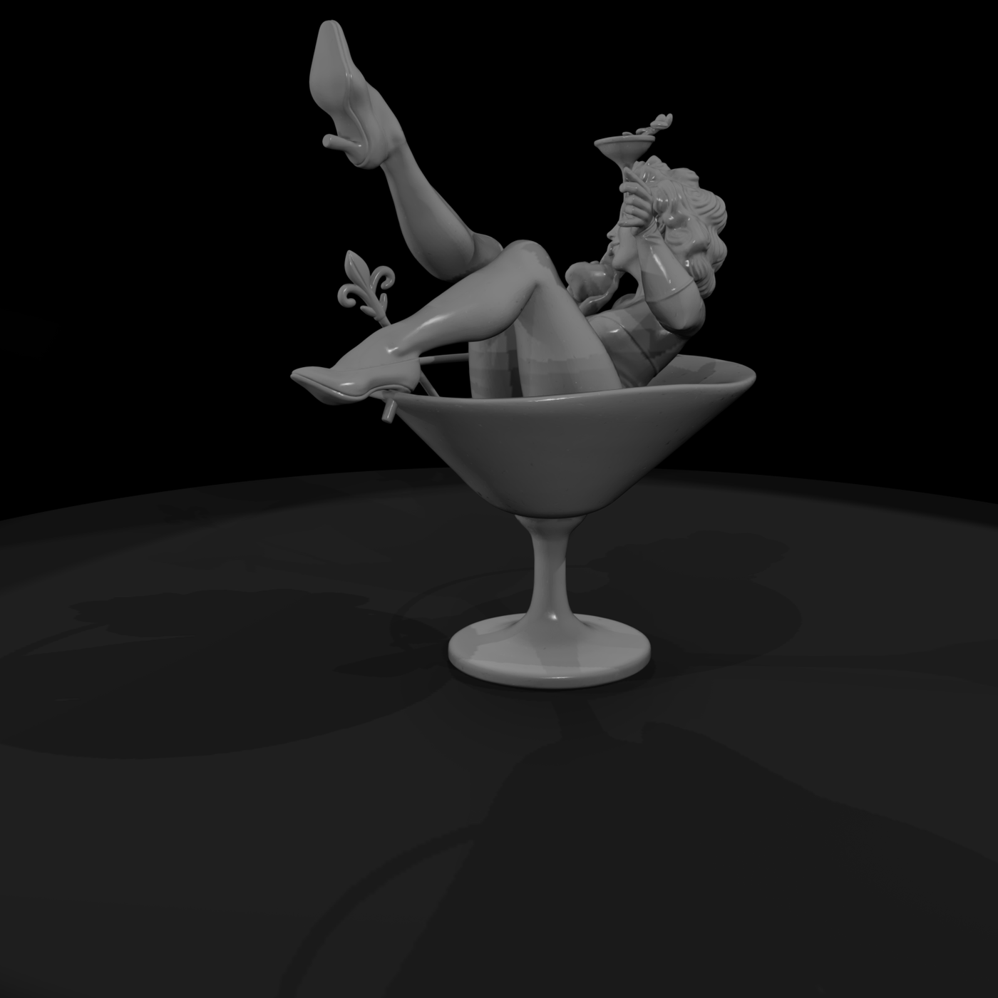 Pin-Up in Martini Glass — Reclining Female