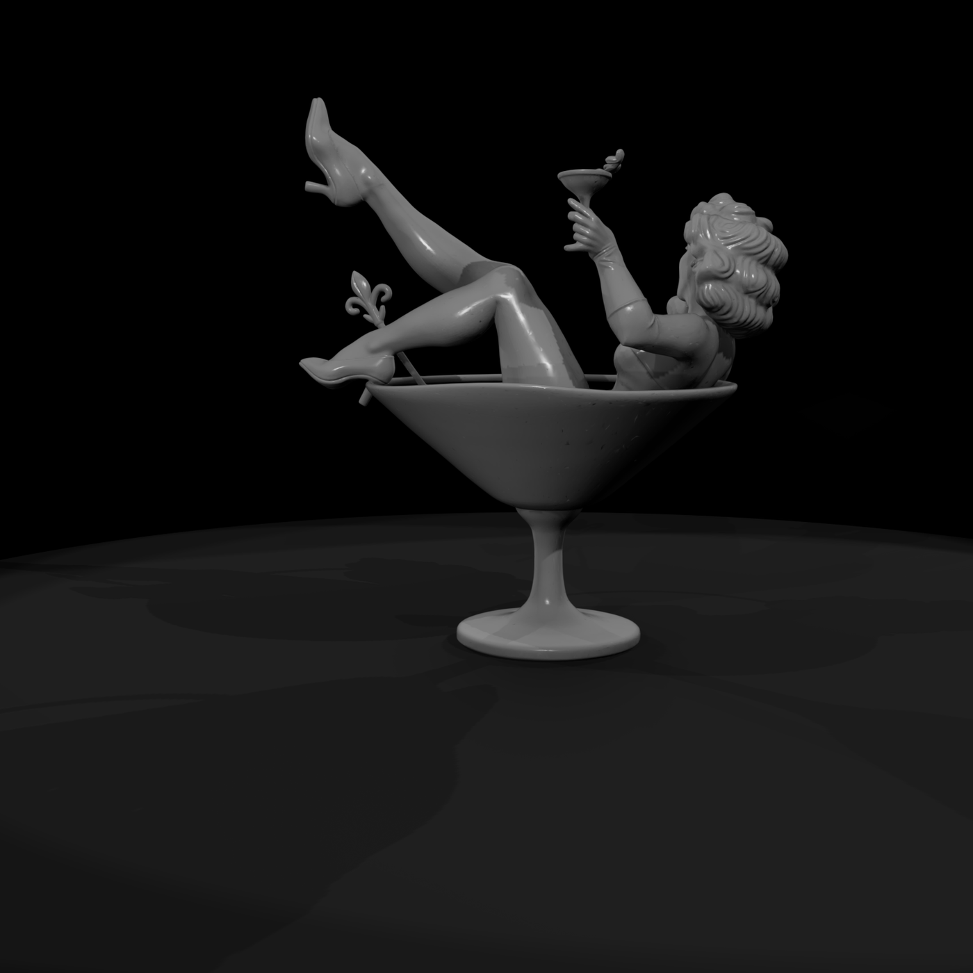Pin-Up in Martini Glass — Reclining Female