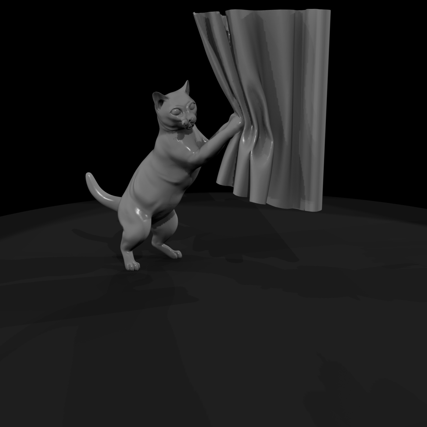Playful Cat with Curtain - Miniature