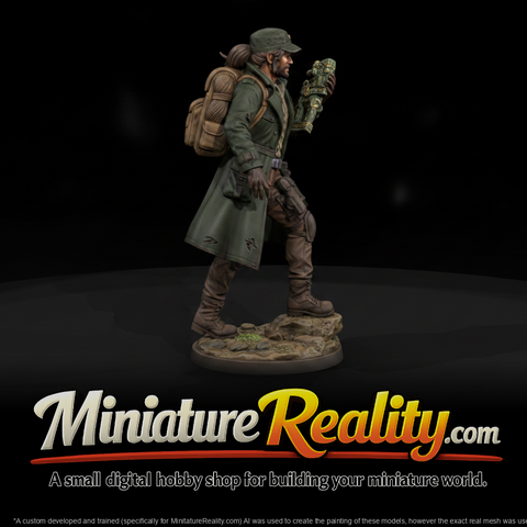 Treasure-Hunting Adventurer with Idol miniature, three-quarter view