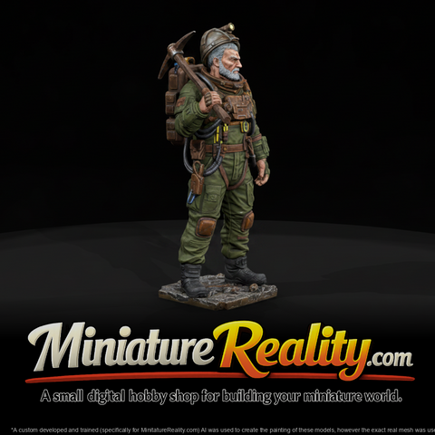 Grizzled Space Miner Alternate Pose miniature, three-quarter view