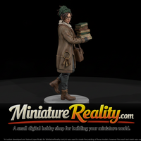 Librarian Carrying a Stack of Books miniature, three-quarter view — thumbnail 1