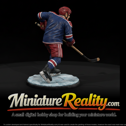 Ice Hockey Player Winding for a Slapshot miniature, three-quarter view