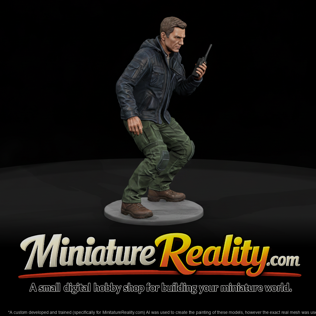 Stunt Coordinator with Radio miniature, three-quarter view