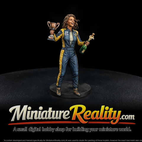 Podium Racing Driver Figure w Trophy & Champagne