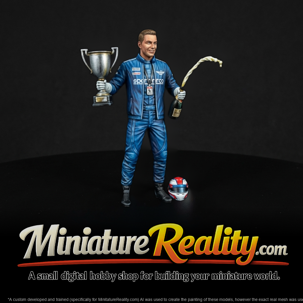 Race Winner Podium Figure — Modern Driver with Trophy