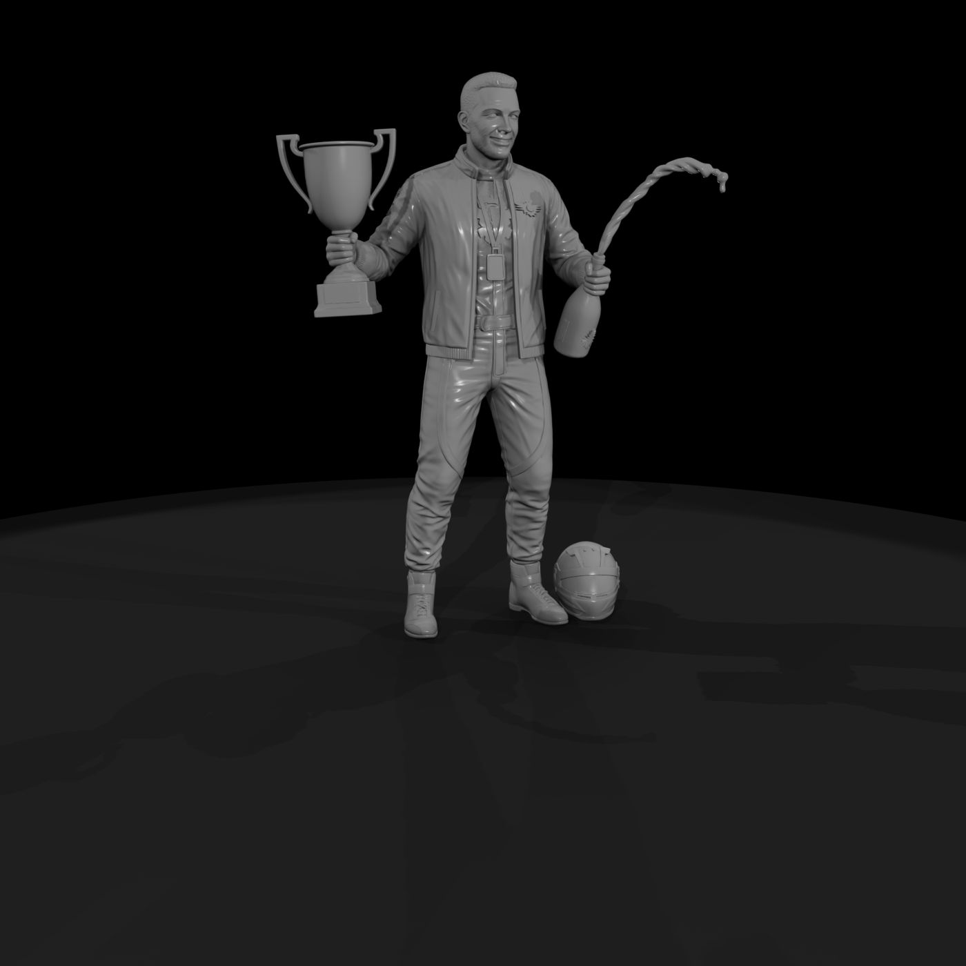 Race Winner Podium Figure — Modern Driver with Trophy