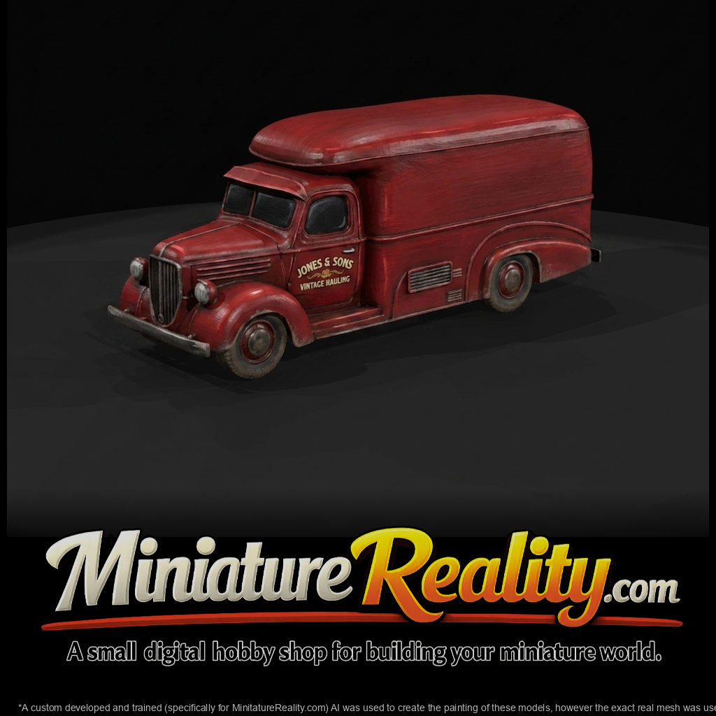 red vintage truck with logo