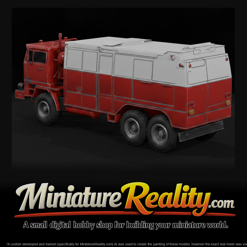 Red & White Fire Truck — 3D Printable Scale Model, three-quarter view