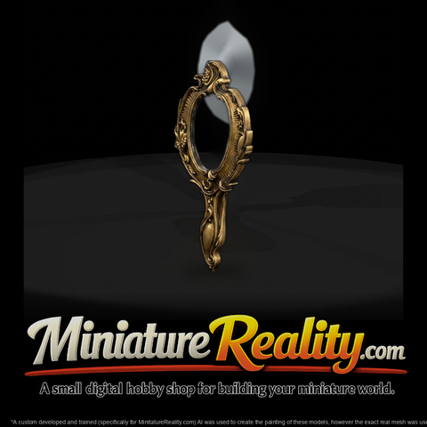 Rococo Hand Mirror Miniature — Ornate Vanity Mirror (HO/