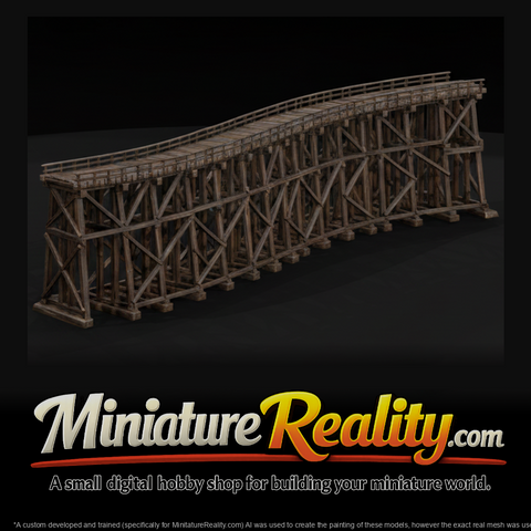 Bridge Curved Timber Trestle miniature, three-quarter view