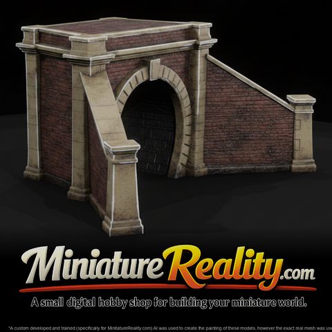 Brick Railway Tunnel Portal miniature, three-quarter view