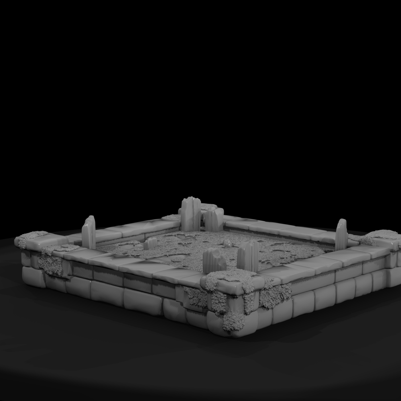 Ruined Medieval Stone Garden Corner — 3D Printable Terrain