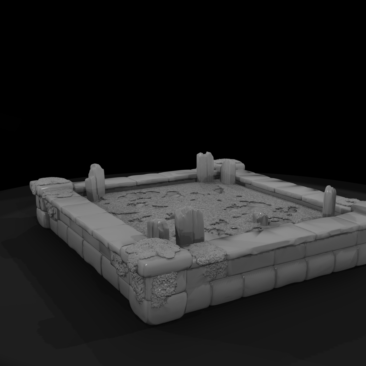 Ruined Medieval Stone Garden Corner — 3D Printable Terrain