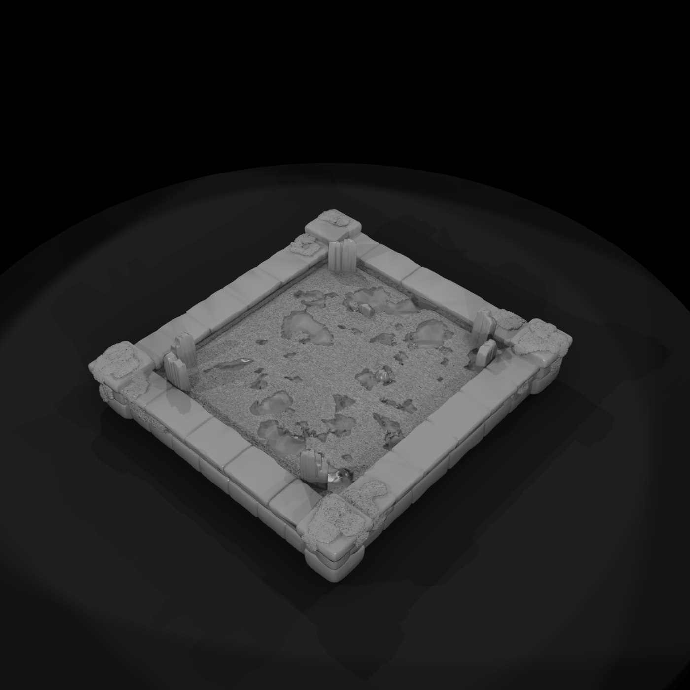 Ruined Medieval Stone Garden Corner — 3D Printable Terrain