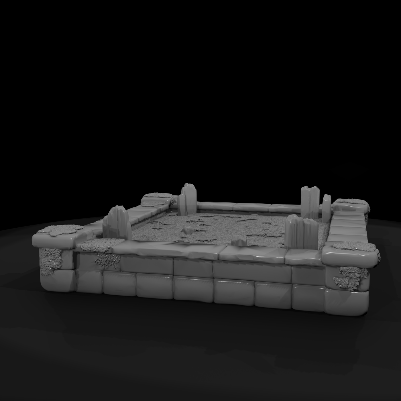 Ruined Medieval Stone Garden Corner — 3D Printable Terrain