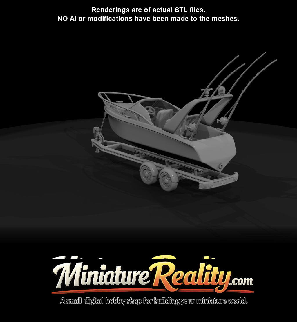 sMALL DEEP SEA PLEASURE BOAT ON TRAILER