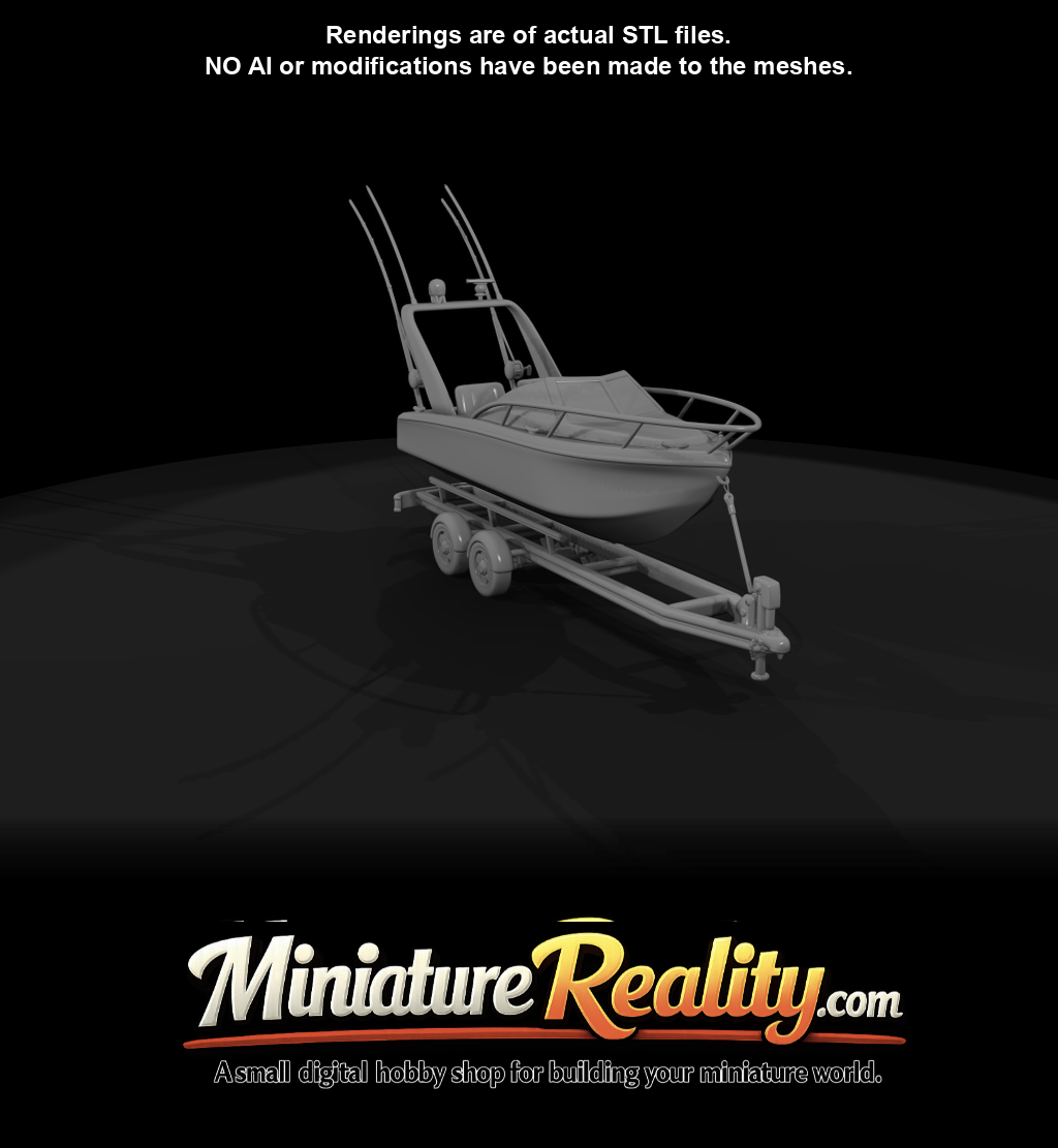 sMALL DEEP SEA PLEASURE BOAT ON TRAILER