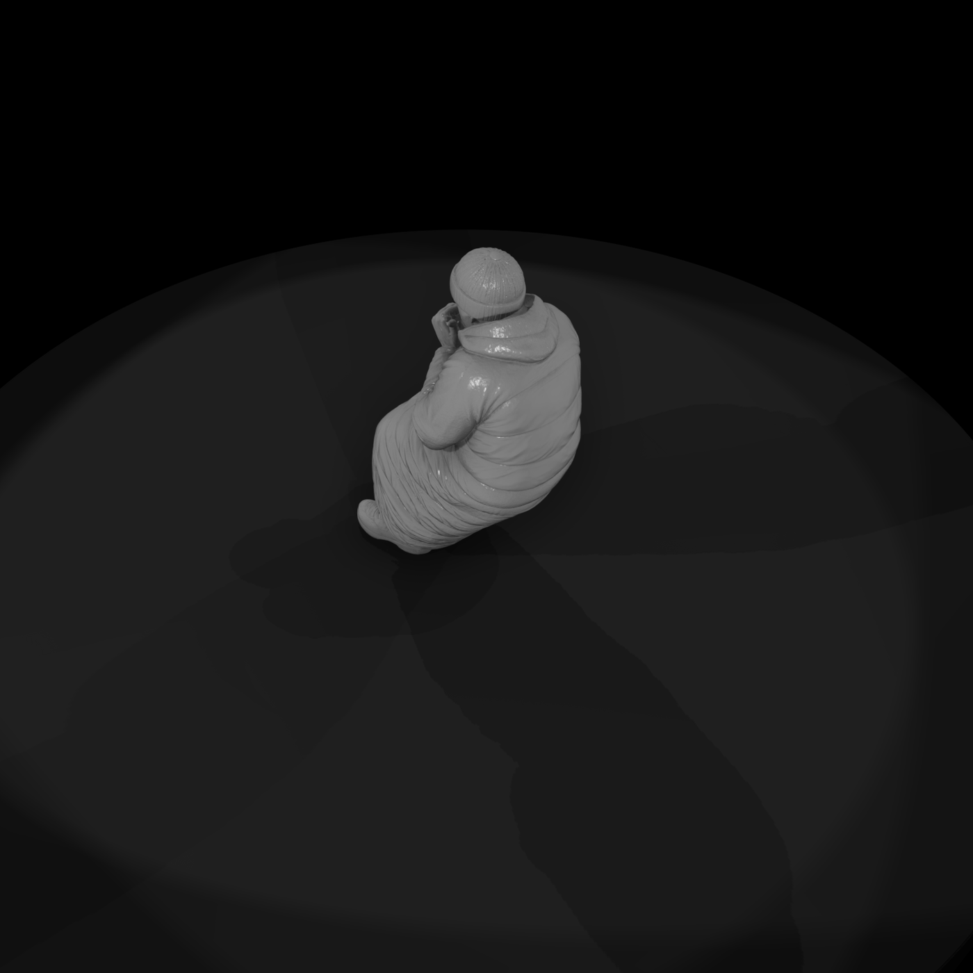 Seated Camper in Sleeping Bag