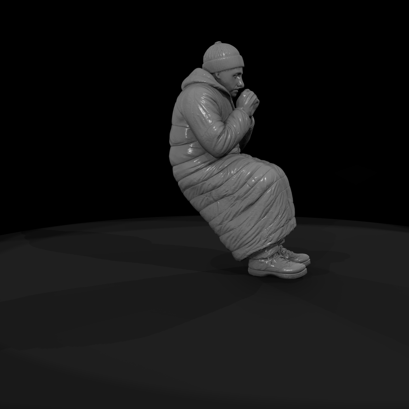 Seated Camper in Sleeping Bag