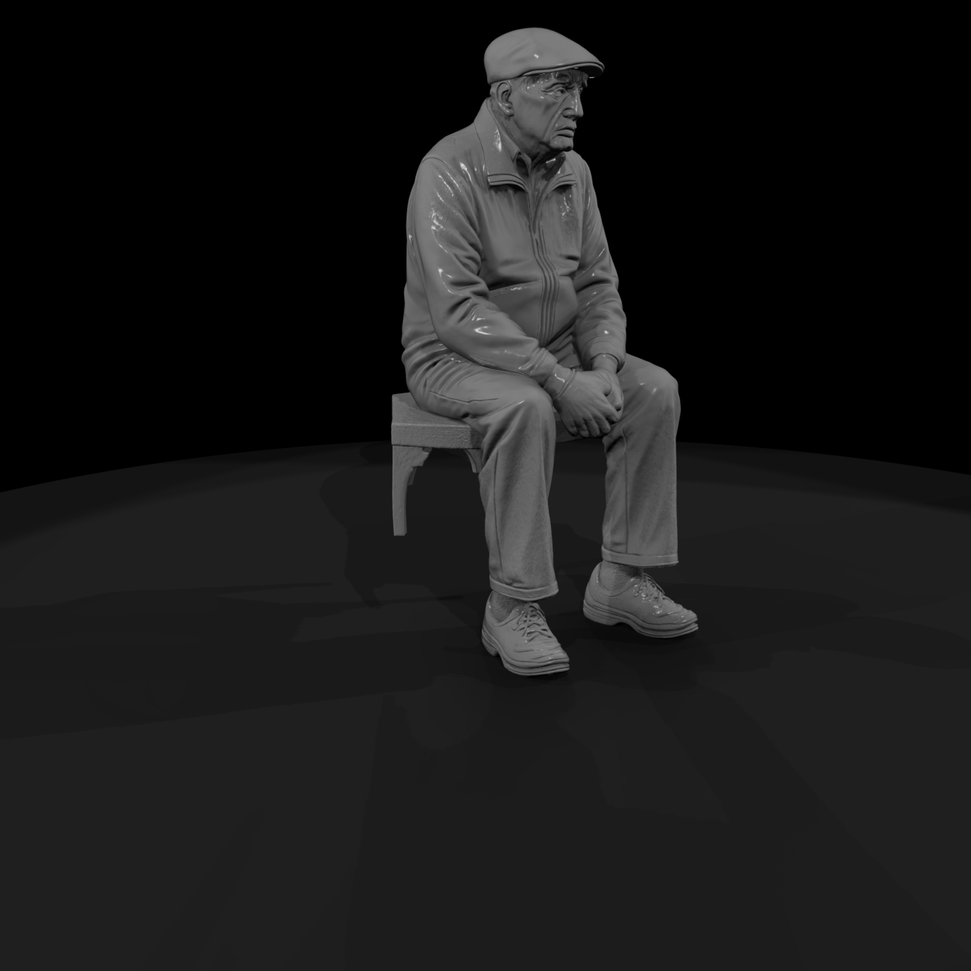 Seated Elderly Man — Park Bench Figure (3D Printable)