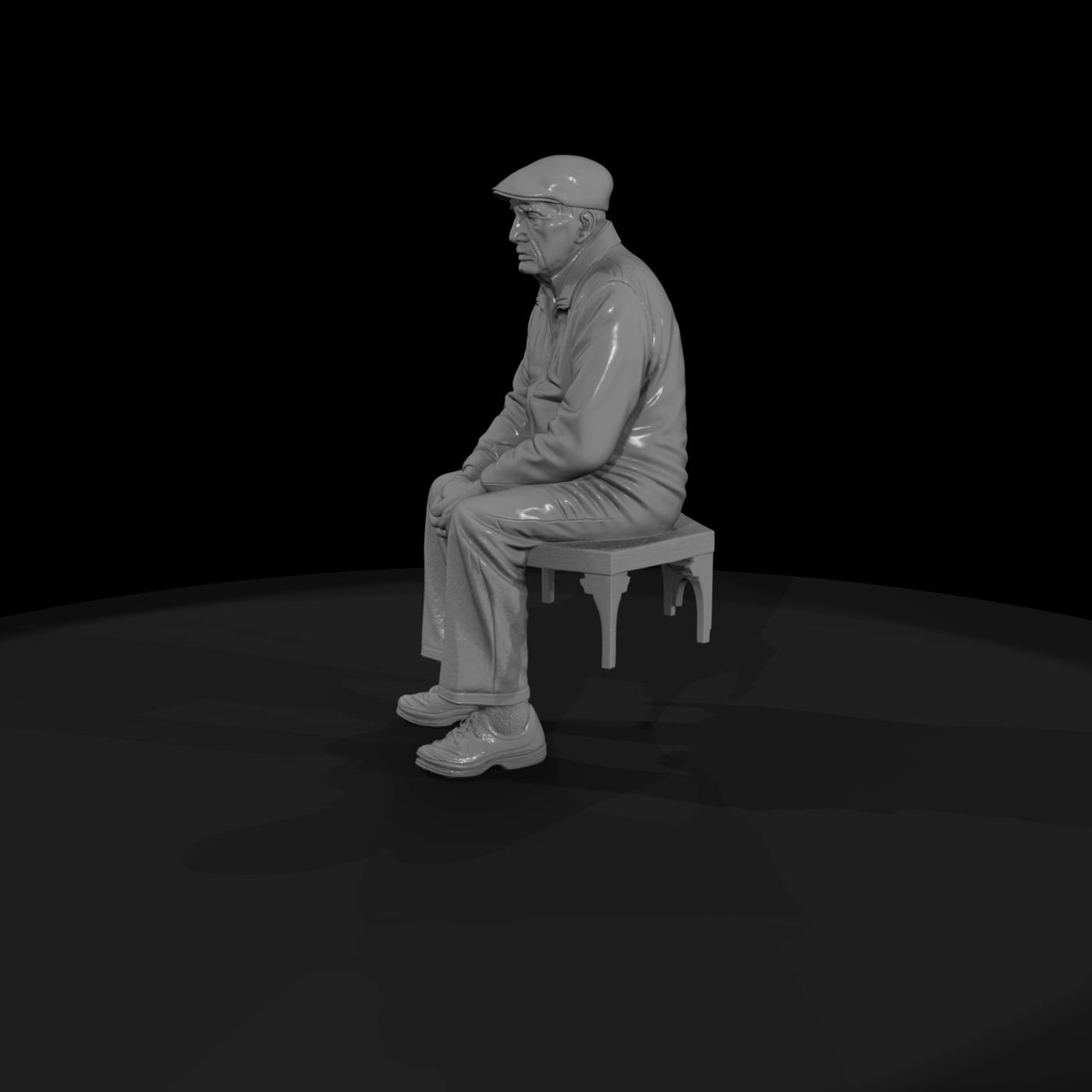 Seated Elderly Man — Park Bench Figure (3D Printable)