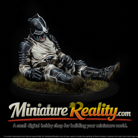 Seated Medieval Knight Miniature on Grassy Base